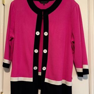 Ming Wang Vibrant Pink and Black Cardigan